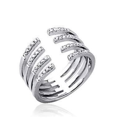 Bague large anneau ouvert en demi jonc incrusté de zirconium argent massif 