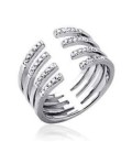 Bague large anneau ouvert en demi jonc incrusté de zirconium argent massif
