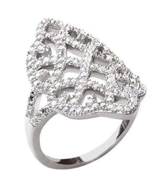 Bague Argent Massif Forme Navette - Taille 58 - Vintage