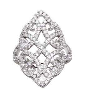 bague argent plate navette dentelle 