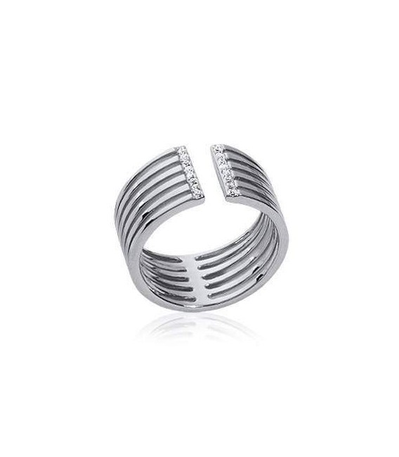 Bague très originale large anneau ouvert argent massif micro-serti de zirconium 