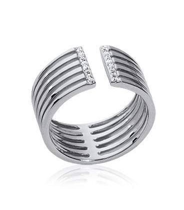Bague très originale large anneau ouvert argent massif micro-serti de zirconium 