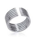 Bague très originale large anneau ouvert argent massif micro-serti de zirconium