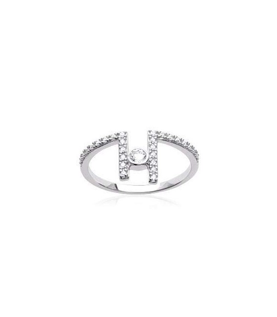 Anneau design argent ouvert barrettes de zirconium 