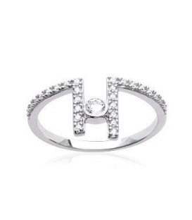 Anneau design argent ouvert barrettes de zirconium 