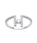 Anneau design argent ouvert barrettes de zirconium