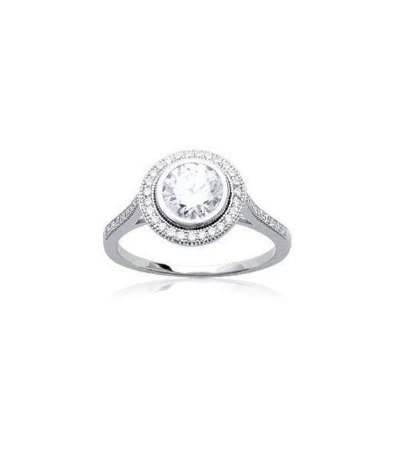 Bague argent solitaire central micro serti de fin zirconium 