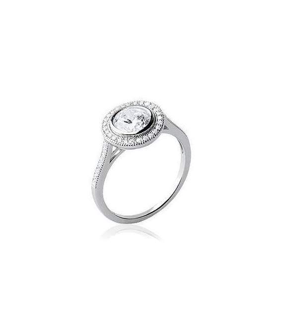 Bague argent solitaire central micro serti de fin zirconium 