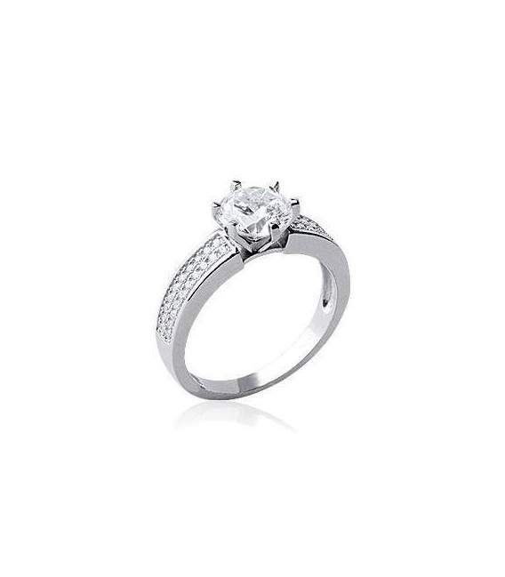 Bague argent zirconium rehaussée d'un solitaire 