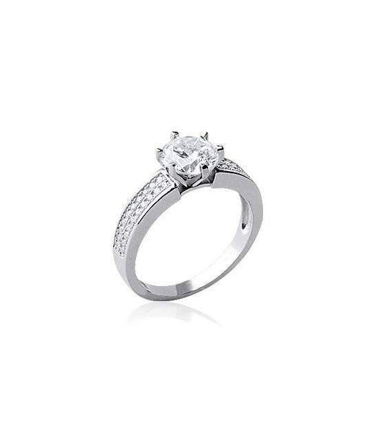 Bague Jonc Argent Massif Avec Zirconium Solitaire – Taille 62 Occasion