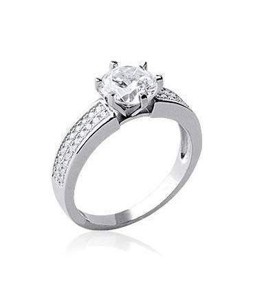 Bague argent zirconium rehaussée d'un solitaire 