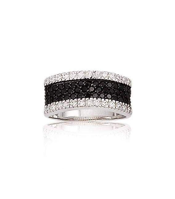Belle bague argent zirconium noir et blanc 