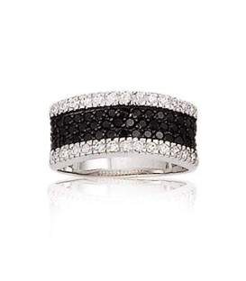 Belle bague argent zirconium noir et blanc 