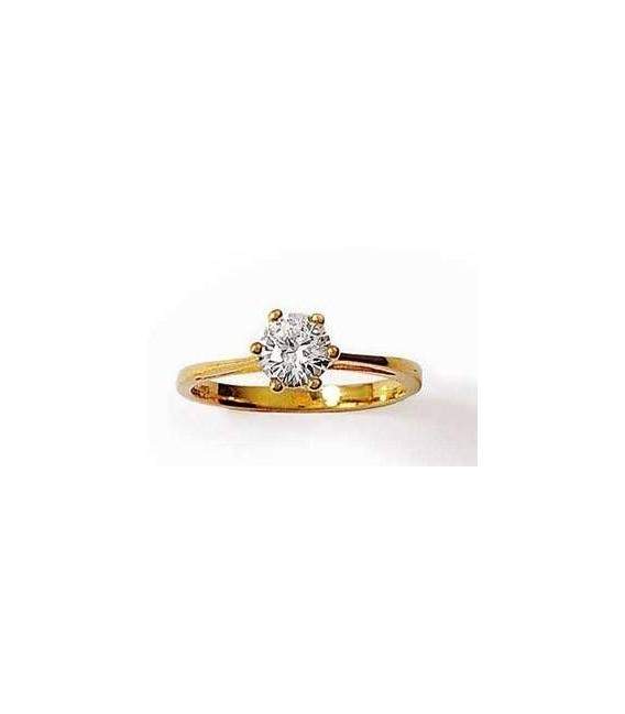 Bague plaqué or chaton solitaire zirconium taillé griffé 
