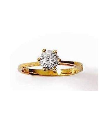 Bague plaqué or chaton solitaire zirconium taillé griffé 