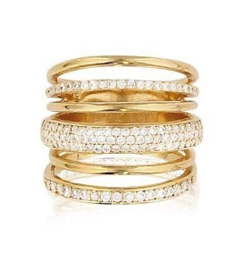 Grosse bague femme plaqué or six anneaux zirconium