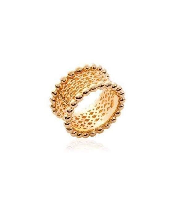 Bague plaqué or maille marine perlée-1