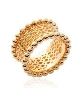 Bague plaqué or maille marine perlée