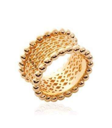 Bague plaqué or maille marine perlée-1