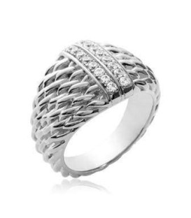 Grosse bague chevalière argent massif au centre barrettes de zirconium