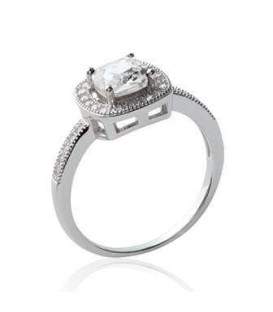 Bague argent solitaire griffé taillé en diamant bordé zirconium