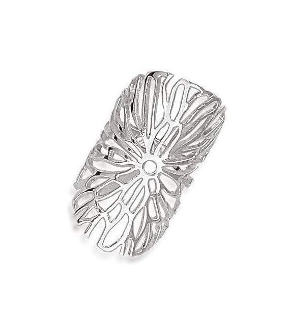 Grosse bague plate dentelle en argent 