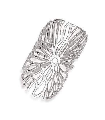 Grosse bague plate dentelle en argent 