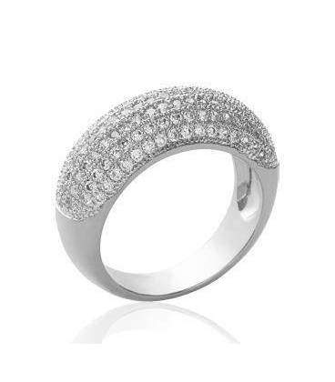 Bague argent massif rehaussée pavage zirconium 