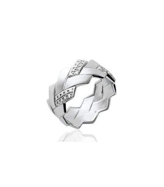 Bague nattée argent massif zirconium 