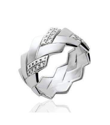 Bague nattée argent massif zirconium 