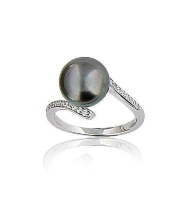 Bague argent massif perle de TAHITI véritable-1