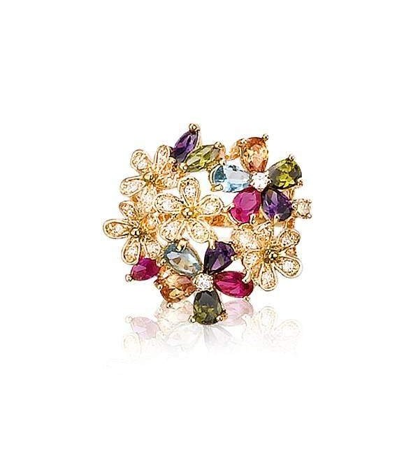 Grosse bague plaqué or zirconium multicolore-1