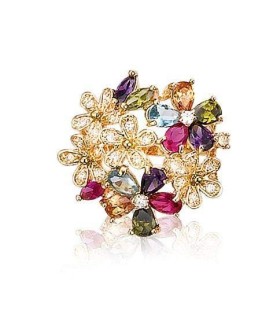 Grosse bague plaqué or zirconium multicolore