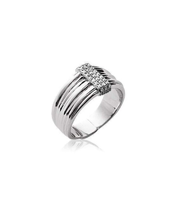 Bague argent plissée rangs zirconium 
