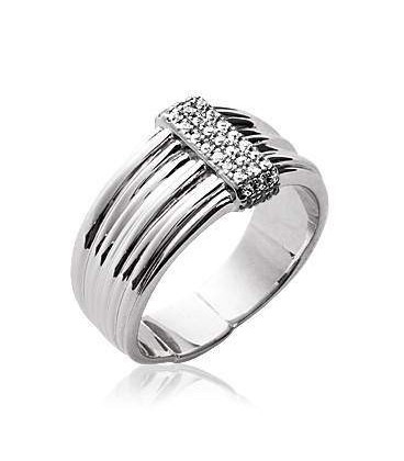 Bague argent plissée rangs zirconium 