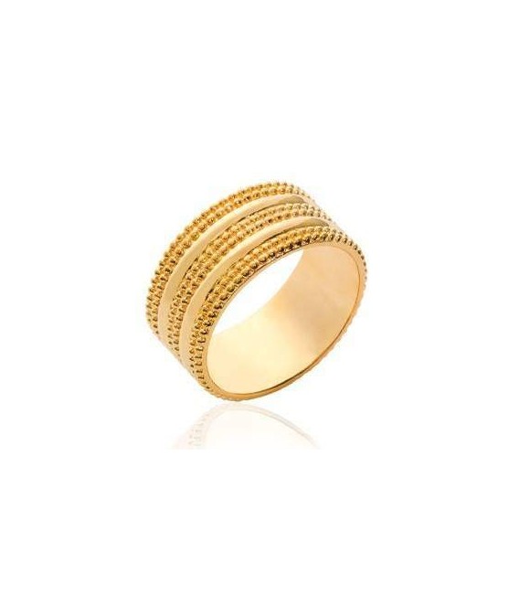 Bague tube fantaisie plaqué or perlée 