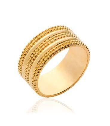 Bague tube fantaisie plaqué or perlée 