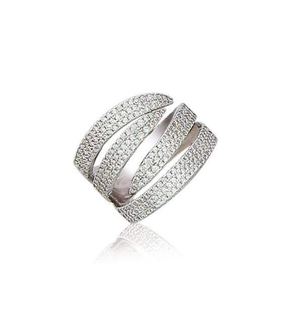 Grosse bague argent massif ajourées micro serti zirconium blanc 