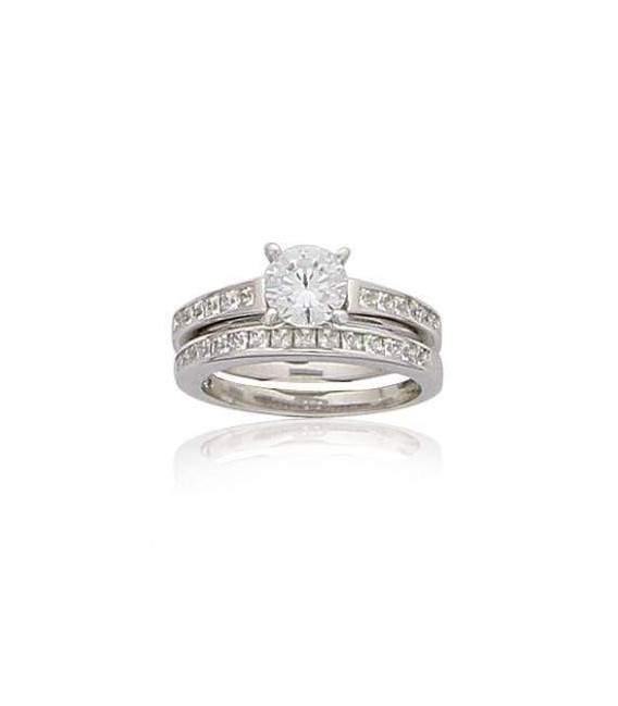 Bague argent duo de bagues de zirconium fiançailles mariage 