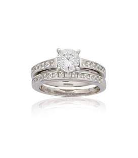Bague argent duo de bagues de zirconium fiançailles mariage