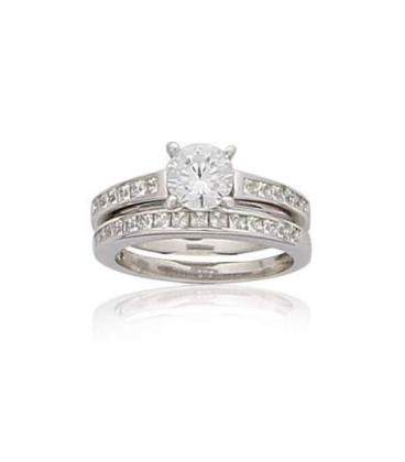 Bague argent duo de bagues de zirconium fiançailles mariage 