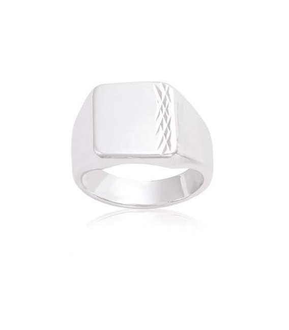 Grosse chevalière bague argent massif stylisée 