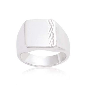 Grosse chevalière bague argent massif stylisée 