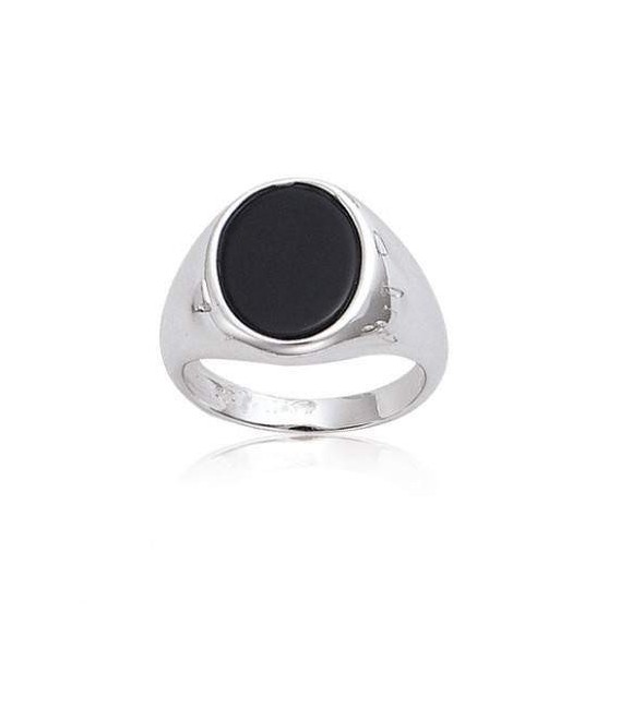 Grosse chevalière homme bague argent massif et onyx ovale 