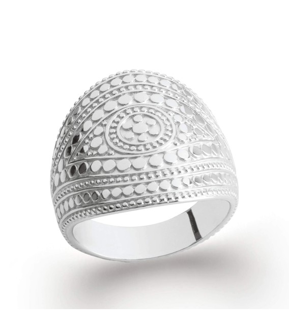 Grosse bague stylisée argent massif en relief 