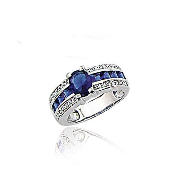 Bague argent saphir imitation ovale taillé princesse et oxydes 