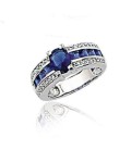 Bague argent saphir imitation ovale taillé princesse et oxydes