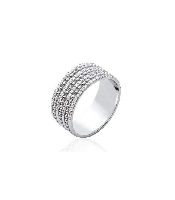 Bague argent alliance perlée un rang sur deux de zirconium en demi jonc 