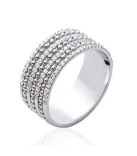 Bague argent alliance perlée un rang sur deux de zirconium en demi jonc 