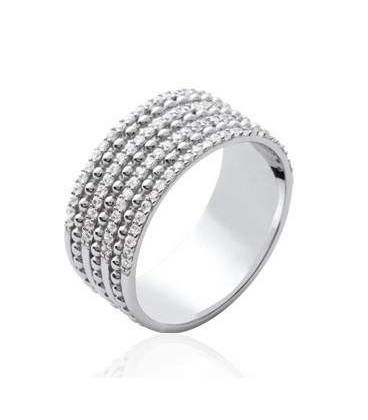 Bague argent alliance perlée un rang sur deux de zirconium en demi jonc 